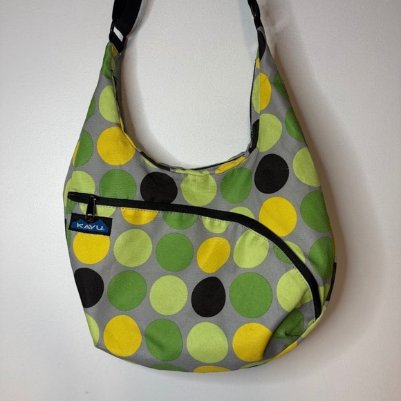 KAVU Green Yellow Large Polka Dot Slight Crossbody Bag Purse Outdoors - Picture 1 of 8